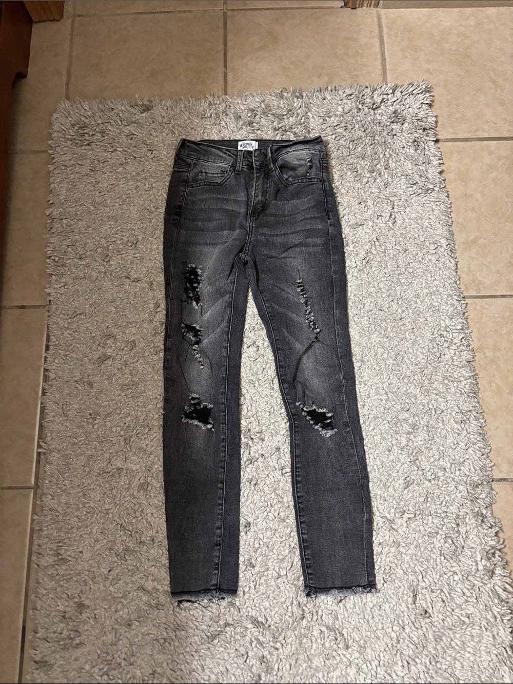 High-Rise Distressed Skinny Jeans - Charcoal Gray